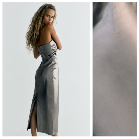 ZARA NEW WOMAN SS23 STEEL METALLIC STRAPLESS DRESS 3067/290/015 - Picture 9 of 12